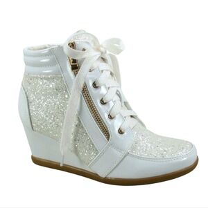 White Glitter High-Top Sneaker-Booties